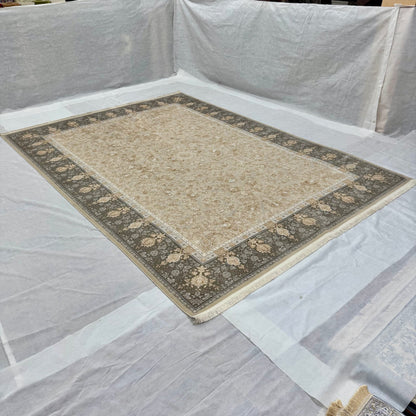 8x11 ft Persian Rug - Beheshti Tabraiz Collection - Brown Silk Luxury Machine-Made