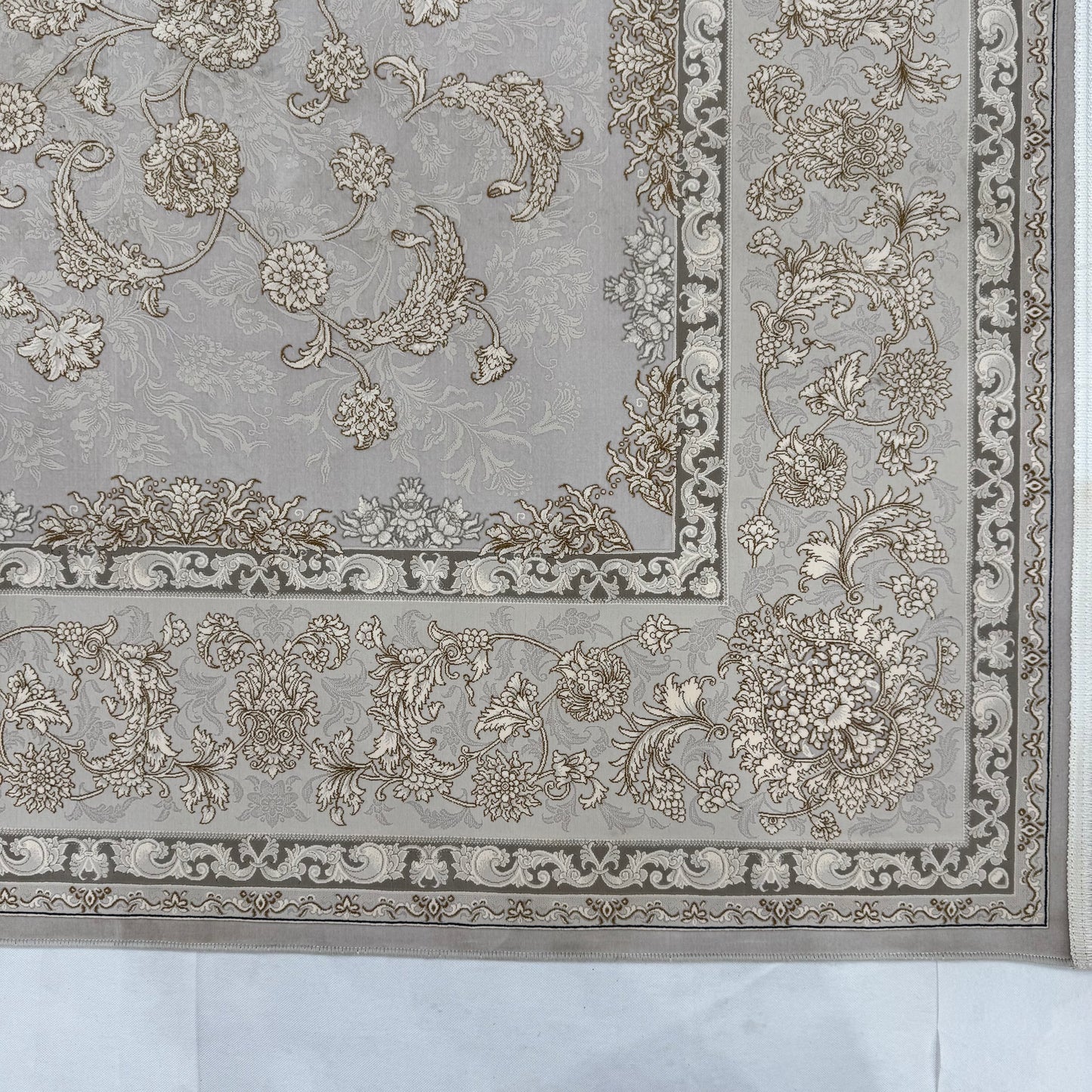 8x11 ft Persian Rug - Beheshti Tabraiz Collection - Light Grey Silk Luxury Machine-Made