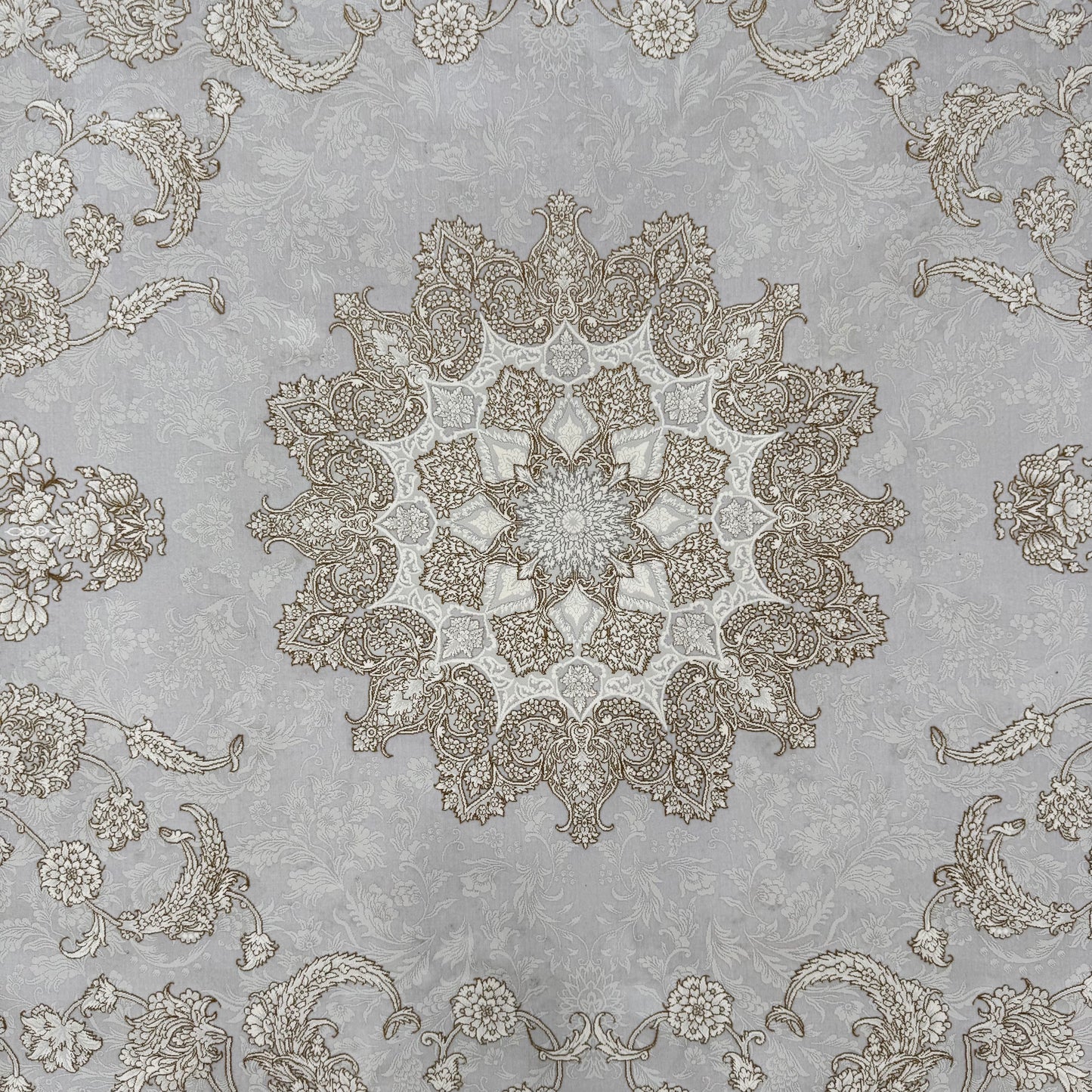 8x11 ft Persian Rug - Beheshti Tabraiz Collection - Light Grey Silk Luxury Machine-Made