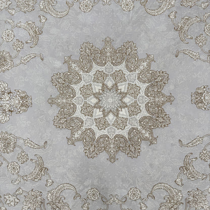 8x11 ft Persian Rug - Beheshti Tabraiz Collection - Light Grey Silk Luxury Machine-Made