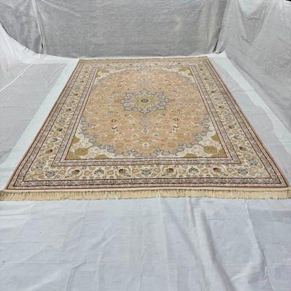 8x11 ft Persian Rug - Beheshti Tabraiz Collection - Peach Beige Silk Luxury Machine-Made