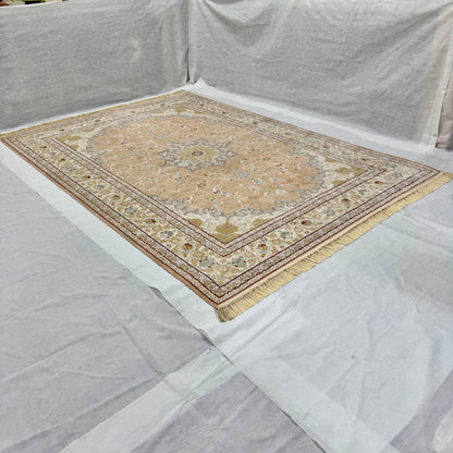 8x11 ft Persian Rug - Beheshti Tabraiz Collection - Peach Beige Silk Luxury Machine-Made