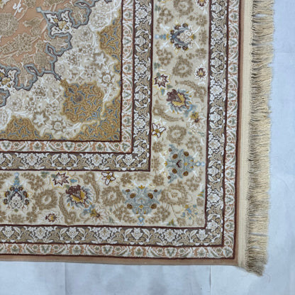 8x11 ft Persian Rug - Beheshti Tabraiz Collection - Peach Beige Silk Luxury Machine-Made