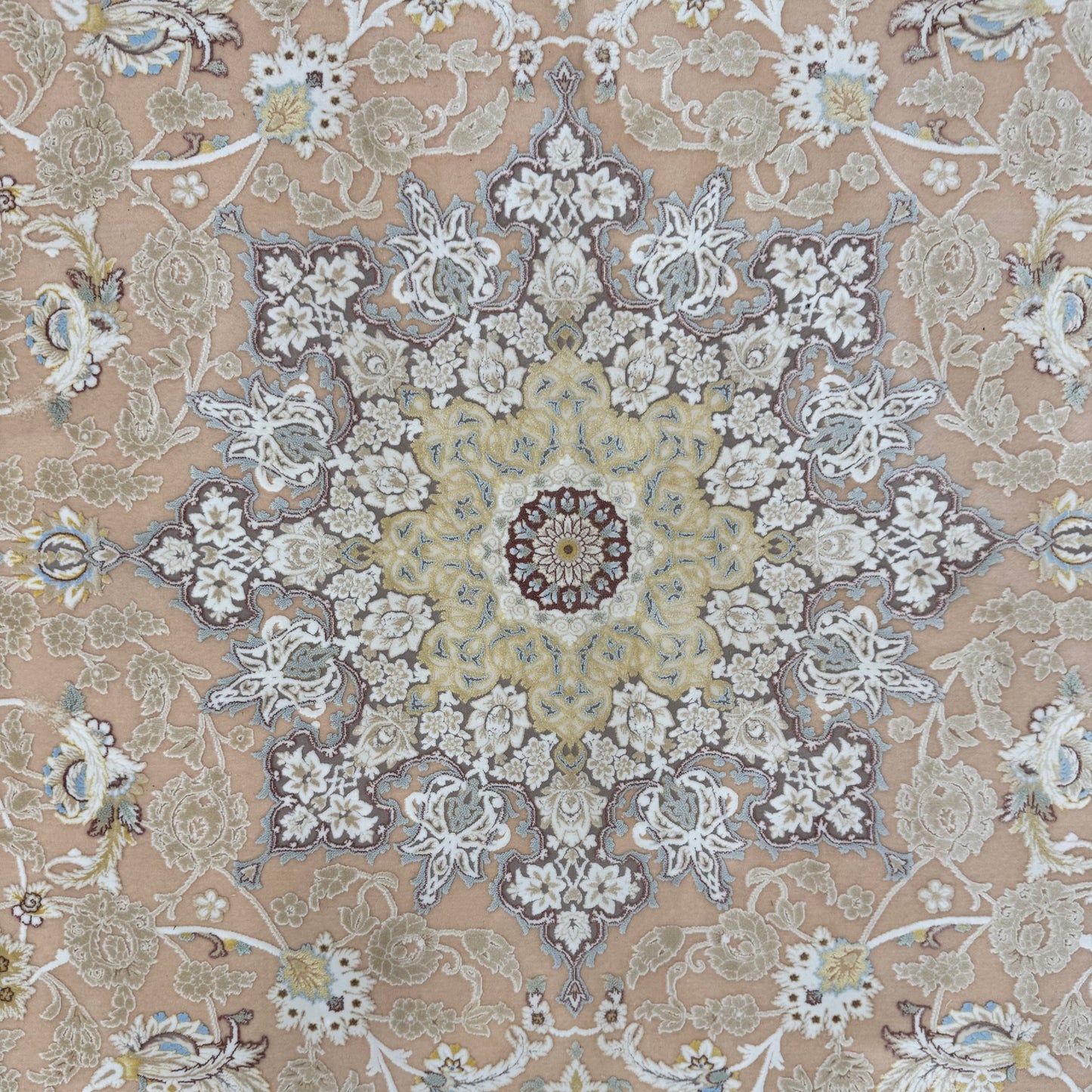 8x11 ft Persian Rug - Beheshti Tabraiz Collection - Peach Beige Silk Luxury Machine-Made