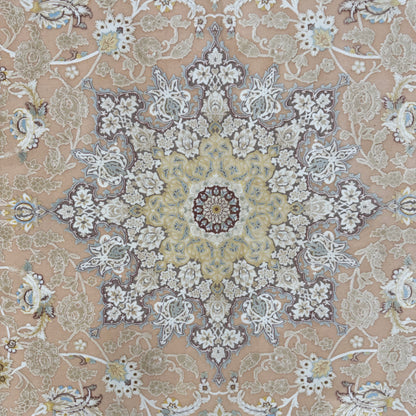 8x11 ft Persian Rug - Beheshti Tabraiz Collection - Peach Beige Silk Luxury Machine-Made