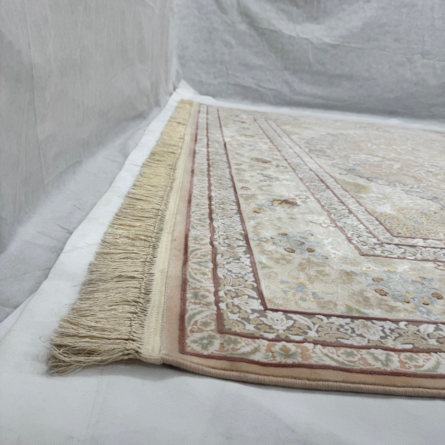 8x11 ft Persian Rug - Beheshti Tabraiz Collection - Peach Beige Silk Luxury Machine-Made