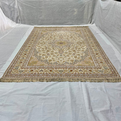 8x11 ft Persian Rug - Beheshti Tabraiz Collection - Beige Silk Luxury Machine-Made