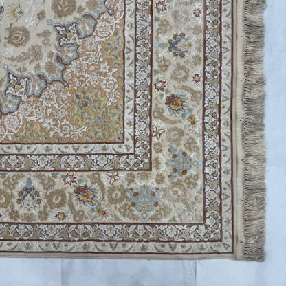 8x11 ft Persian Rug - Beheshti Tabraiz Collection - Beige Silk Luxury Machine-Made