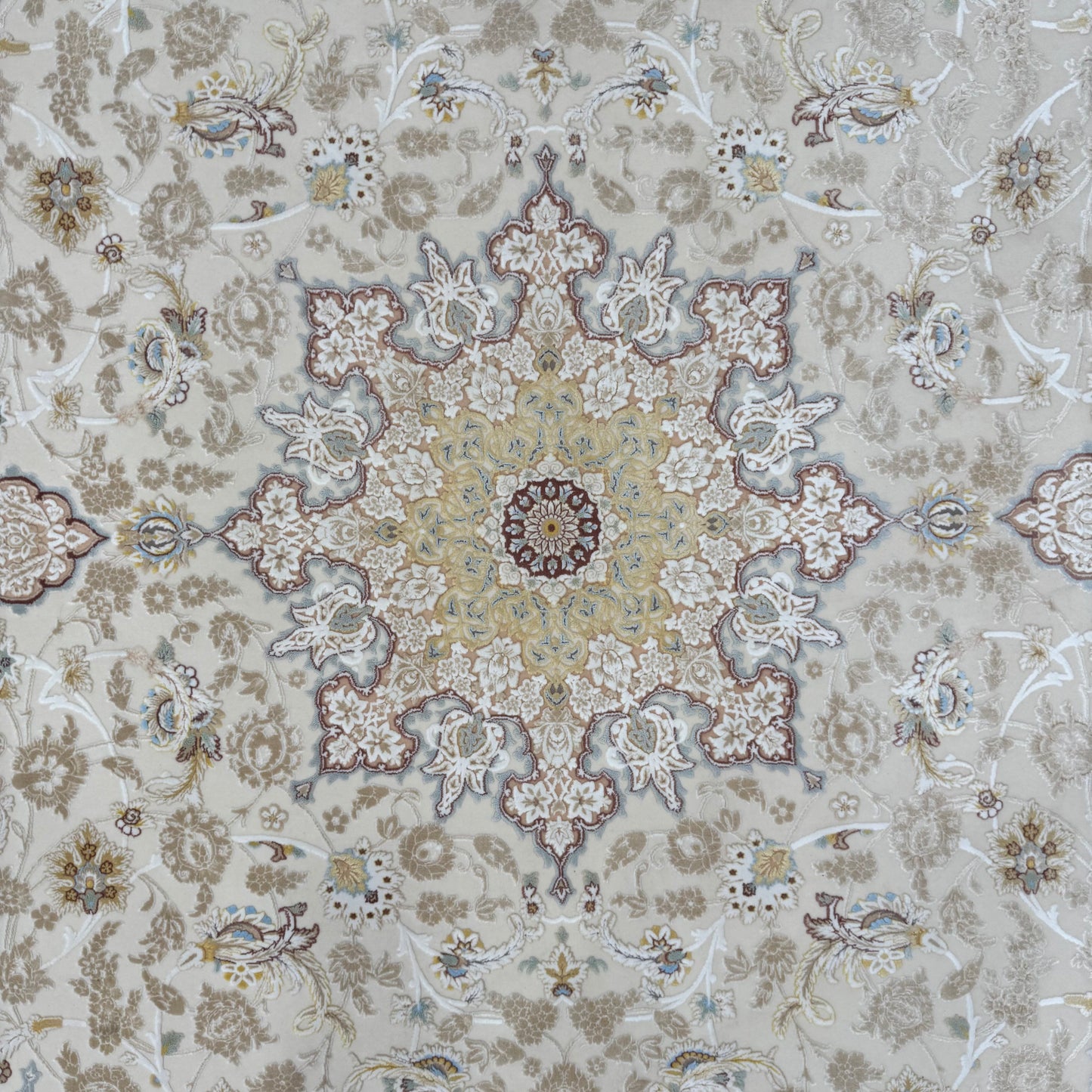 8x11 ft Persian Rug - Beheshti Tabraiz Collection - Beige Silk Luxury Machine-Made