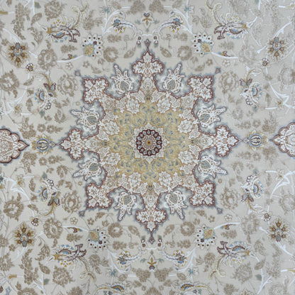 8x11 ft Persian Rug - Beheshti Tabraiz Collection - Beige Silk Luxury Machine-Made