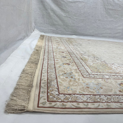 8x11 ft Persian Rug - Beheshti Tabraiz Collection - Beige Silk Luxury Machine-Made