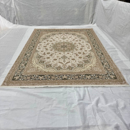 8x11 ft Persian Rug - Beheshti Tabraiz Collection - Olive Beige Silk Luxury Machine-Made