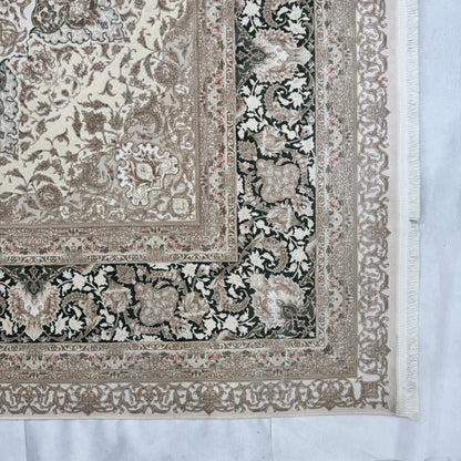 8x11 ft Persian Rug - Beheshti Tabraiz Collection - Olive Beige Silk Luxury Machine-Made
