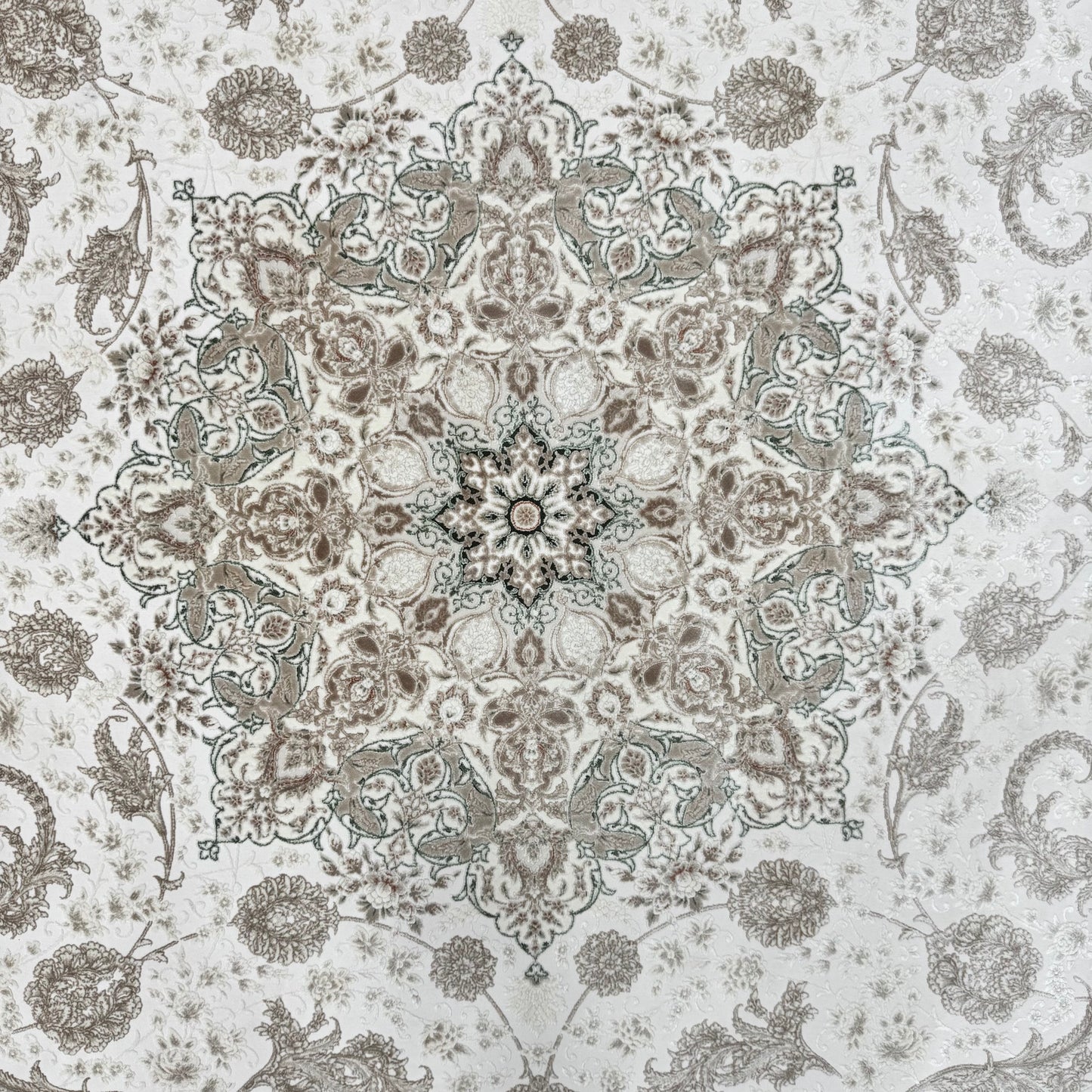 8x11 ft Persian Rug - Beheshti Tabraiz Collection - Olive Beige Silk Luxury Machine-Made