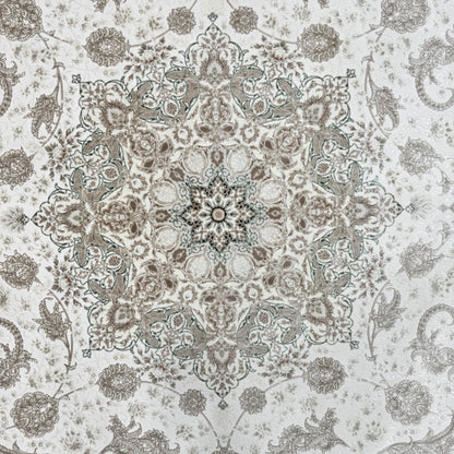 8x11 ft Persian Rug - Beheshti Tabraiz Collection - Olive Beige Silk Luxury Machine-Made