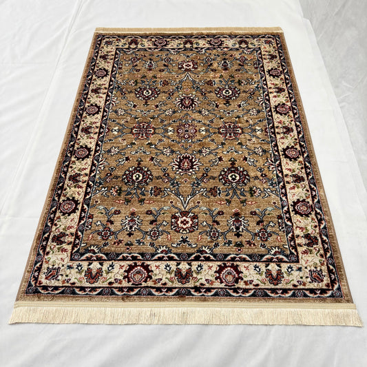 Turkish Rug - Desert Gold Collection - Beige & Ivory Floral Elegance