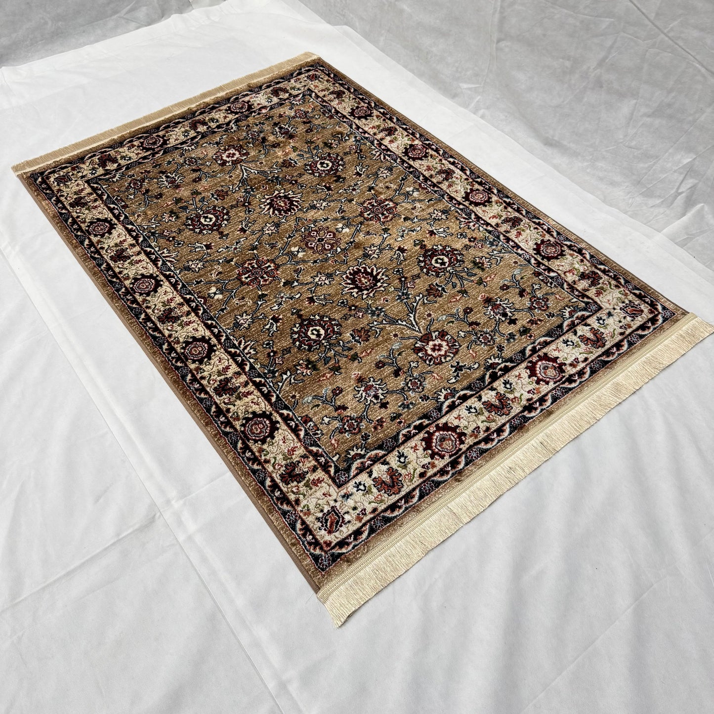 Turkish Rug - Desert Gold Collection - Beige & Ivory Floral Elegance