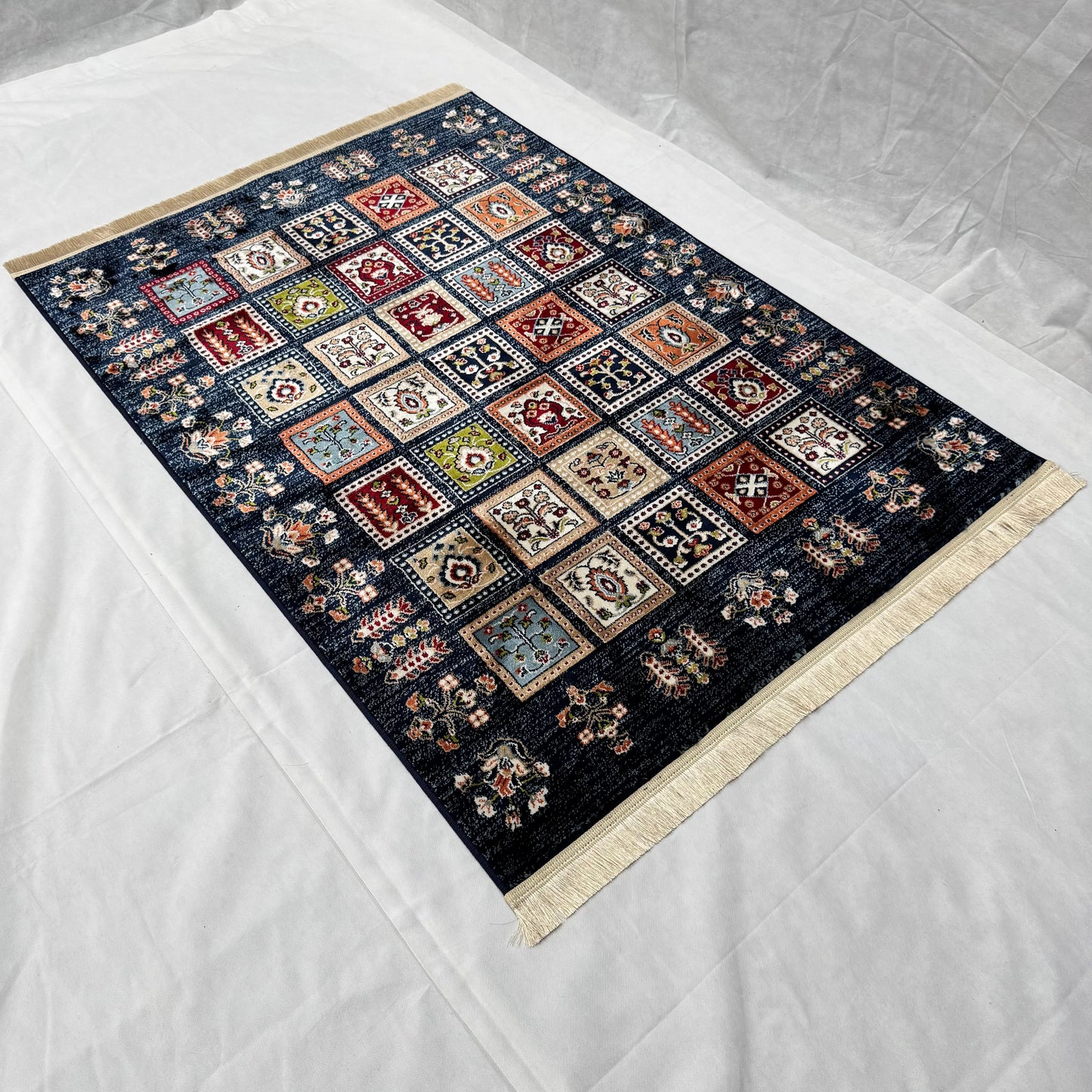 Turkish Rug - Ottoman Mosaic Collection - Navy Multicolor Tribal Squares