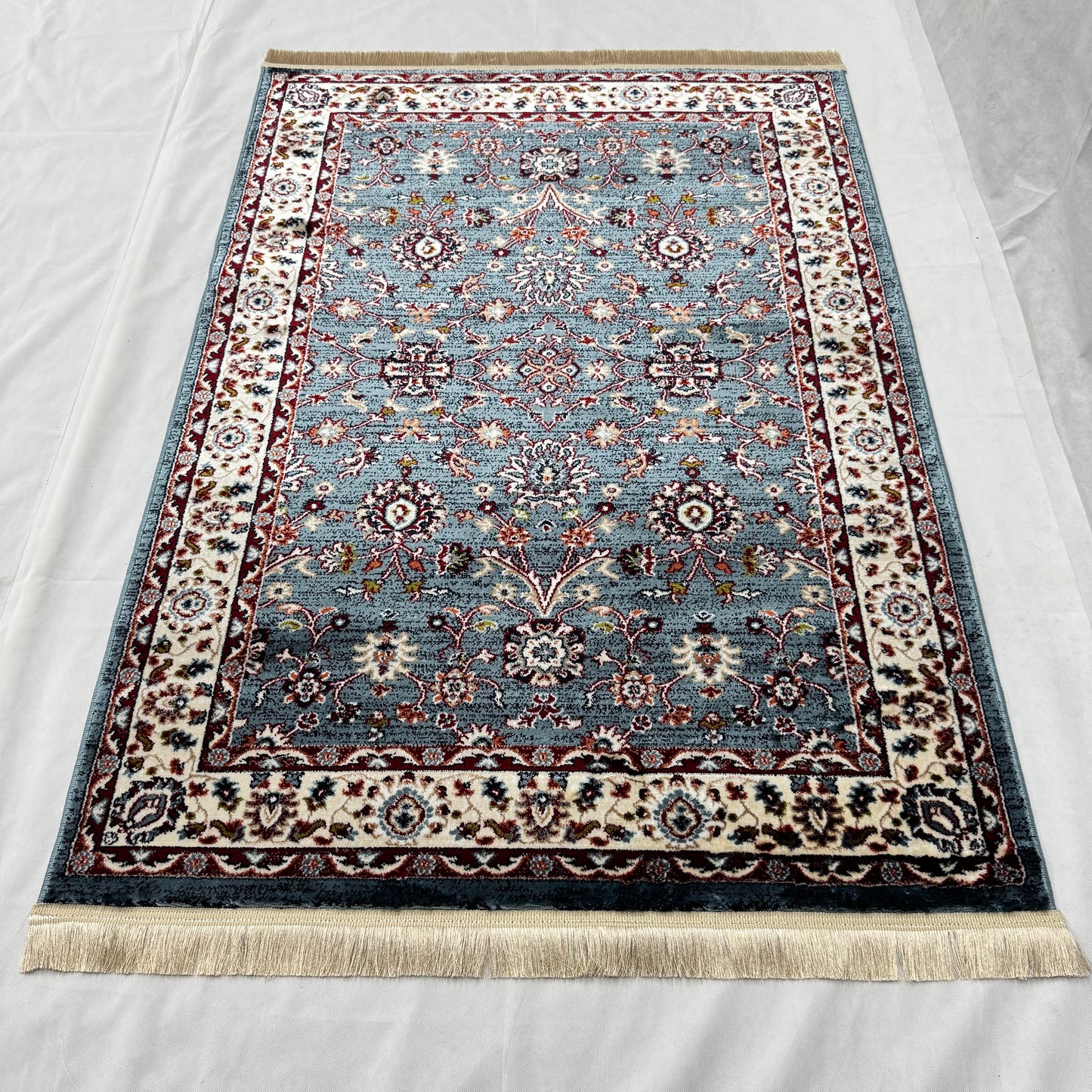 Turkish Rug - Azure Bloom Collection - Blue Floral Elegance