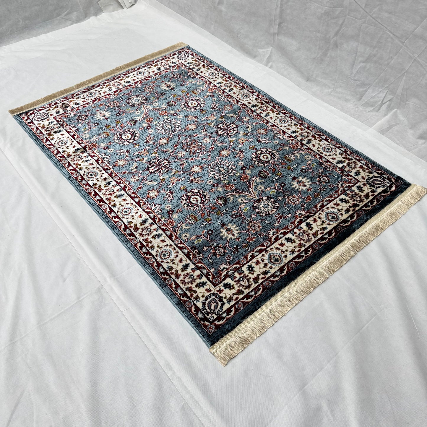 Turkish Rug - Azure Bloom Collection - Blue Floral Elegance