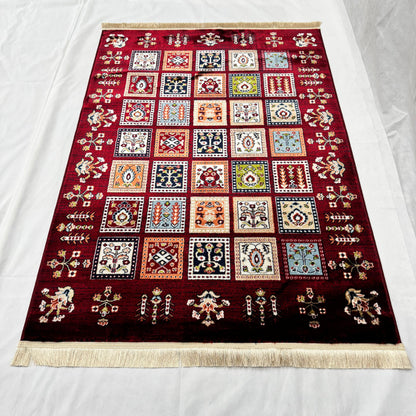 Turkish Rug - Anatolian Mosaic Collection - Red Patchwork Elegance