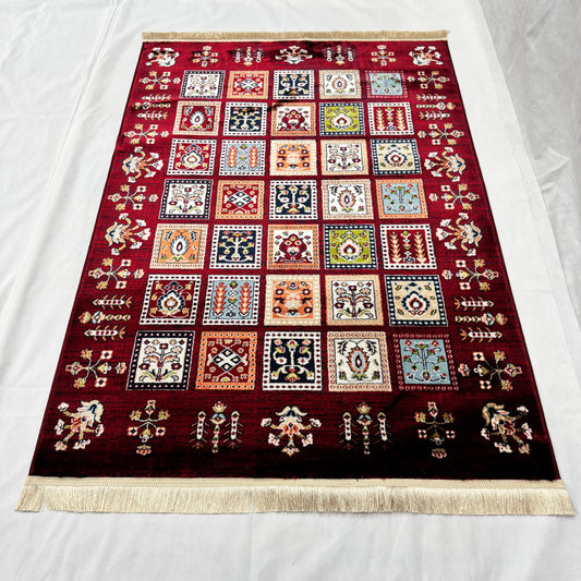 Turkish Rug - Anatolian Mosaic Collection - Red Patchwork Elegance