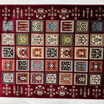 Turkish Rug - Anatolian Mosaic Collection - Red Patchwork Elegance