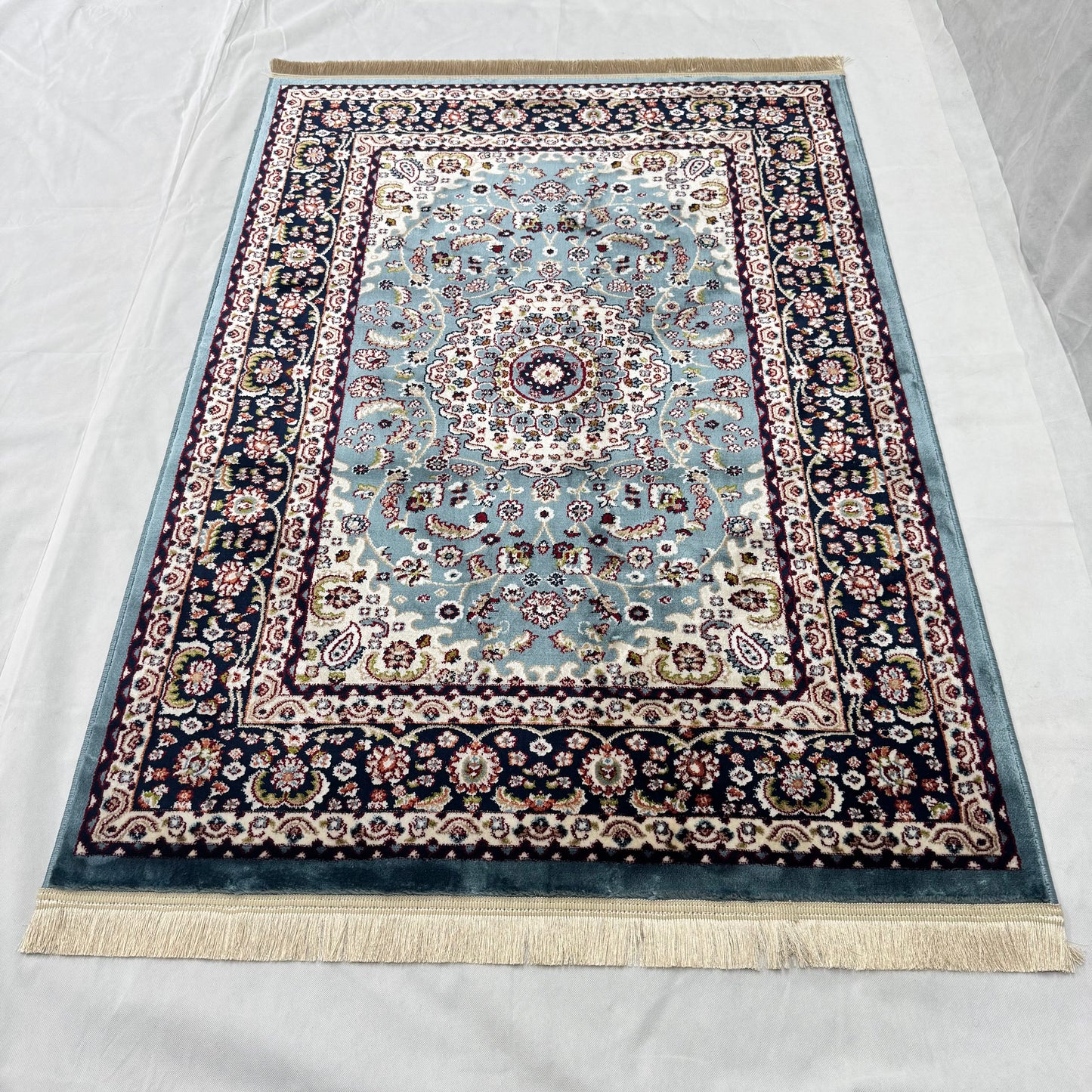 Turkish Rug - Sapphire Grace Collection - Blue & Ivory Floral Medallion