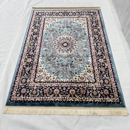 Turkish Rug - Sapphire Grace Collection - Blue & Ivory Floral Medallion