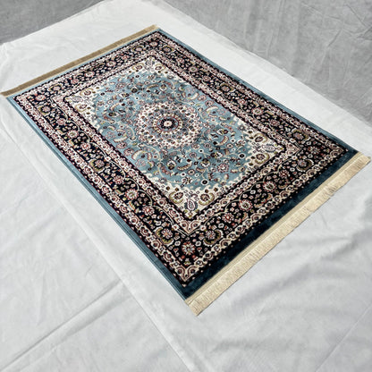 Turkish Rug - Sapphire Grace Collection - Blue & Ivory Floral Medallion