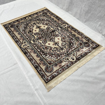 Turkish Rug - Desert Pearl Collection - Beige & Black Floral Medallion