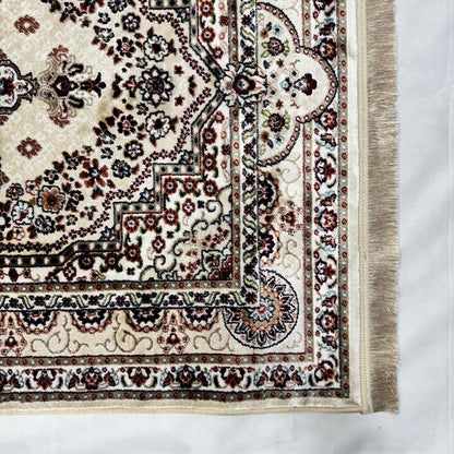 Turkish Rug - Desert Pearl Collection - Beige & Black Floral Medallion