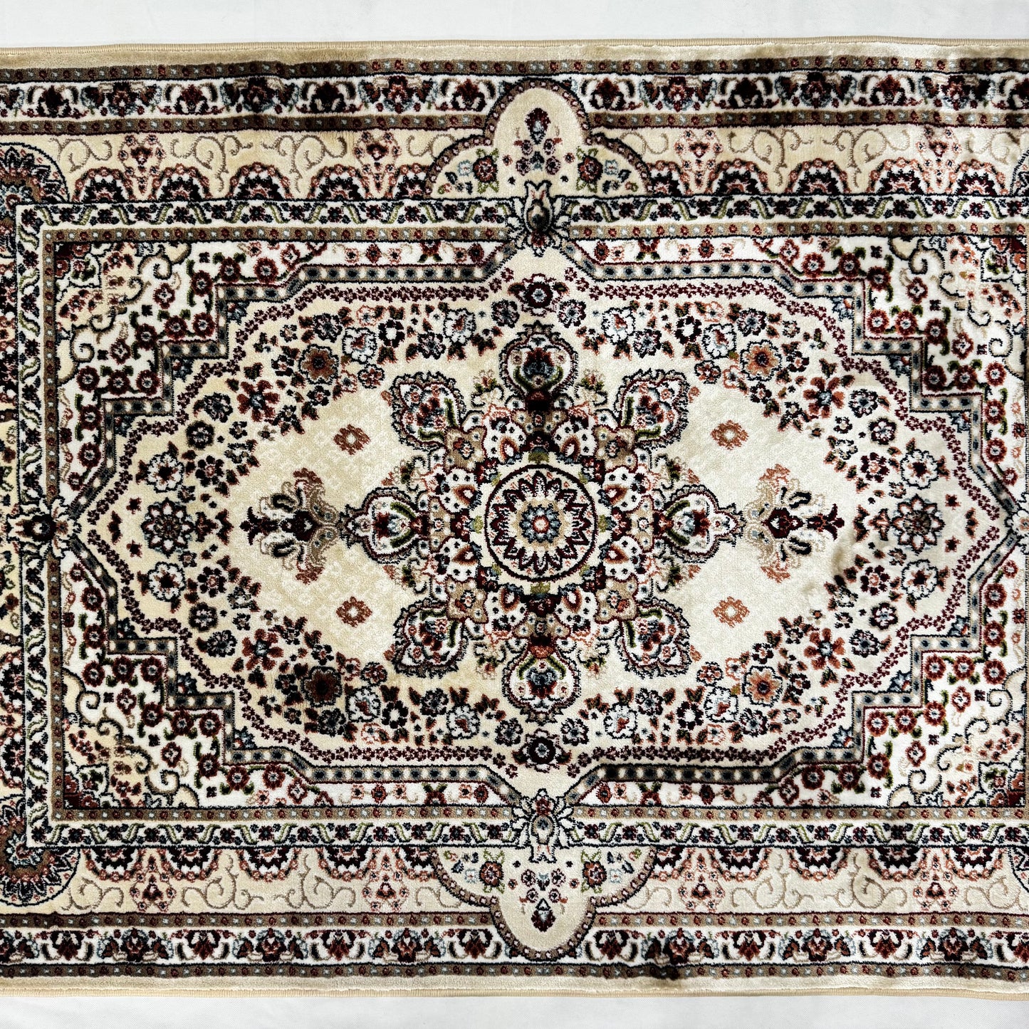 Turkish Rug - Desert Pearl Collection - Beige & Black Floral Medallion