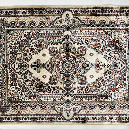 Turkish Rug - Desert Pearl Collection - Beige & Black Floral Medallion