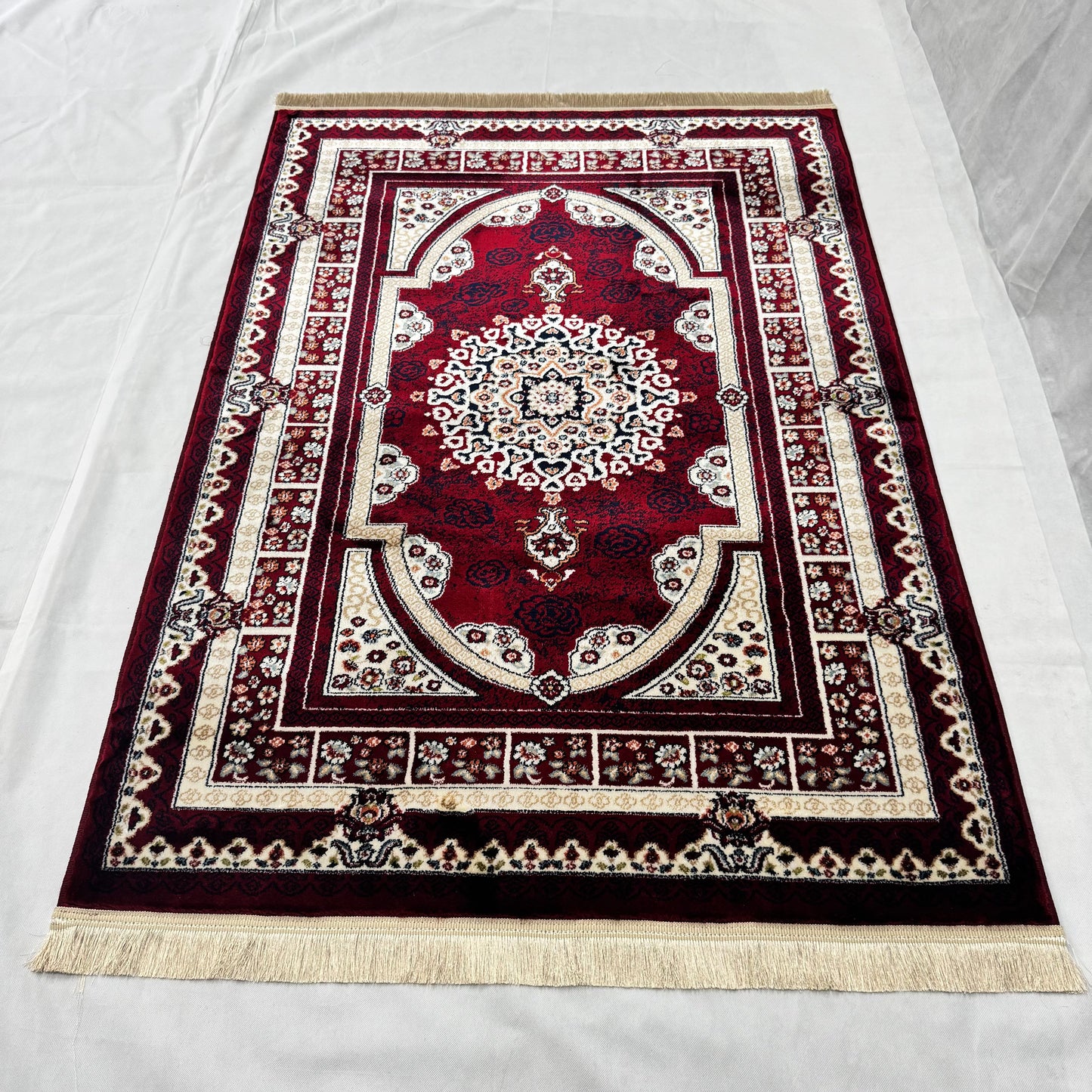 4x6 ft Turkish Rug - Ruby Elegance Collection - Red & Ivory Medallion Classic Design