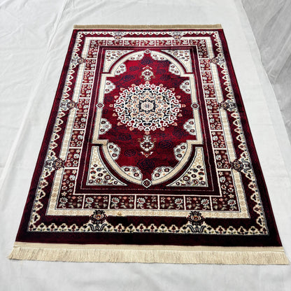 4x6 ft Turkish Rug - Ruby Elegance Collection - Red & Ivory Medallion Classic Design