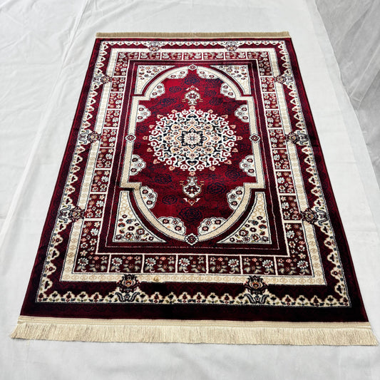 4x6 ft Turkish Rug - Ruby Elegance Collection - Red & Ivory Medallion Classic Design