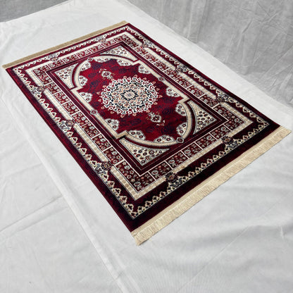 4x6 ft Turkish Rug - Ruby Elegance Collection - Red & Ivory Medallion Classic Design