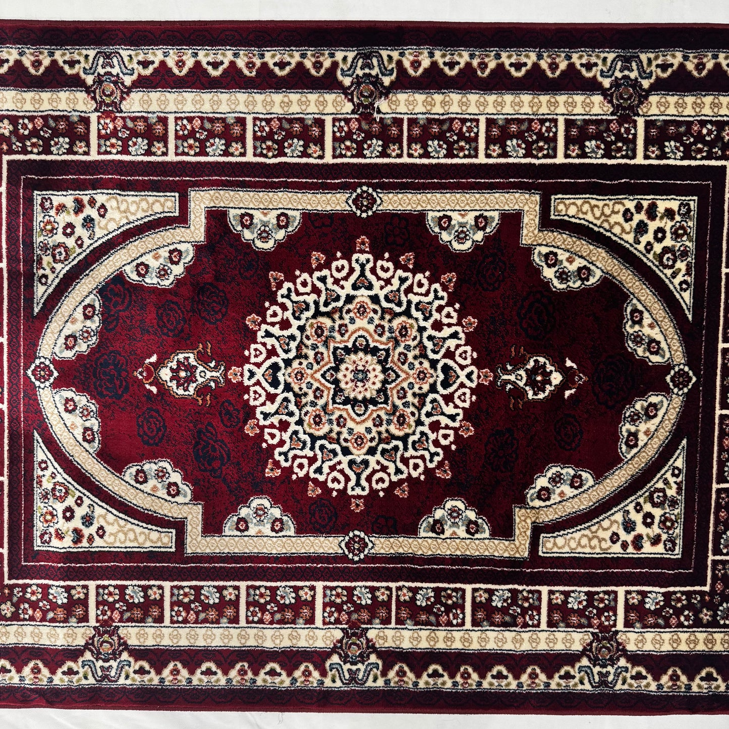 4x6 ft Turkish Rug - Ruby Elegance Collection - Red & Ivory Medallion Classic Design