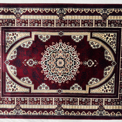 4x6 ft Turkish Rug - Ruby Elegance Collection - Red & Ivory Medallion Classic Design