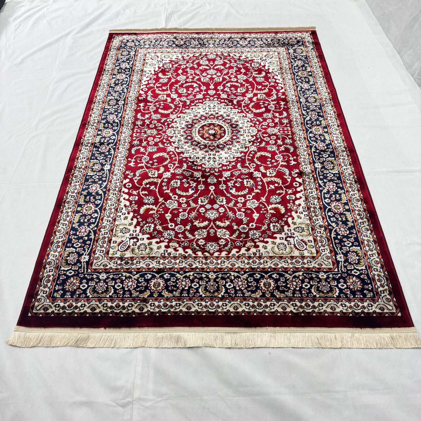 Turkish Rug - Crimson Royale Collection - Red & Navy Medallion Elegance