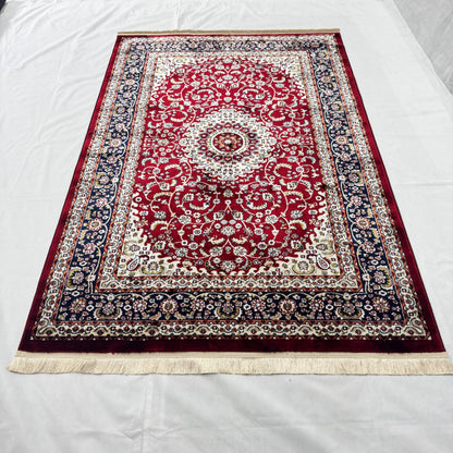 Turkish Rug - Crimson Royale Collection - Red & Navy Medallion Elegance