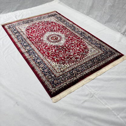 Turkish Rug - Crimson Royale Collection - Red & Navy Medallion Elegance