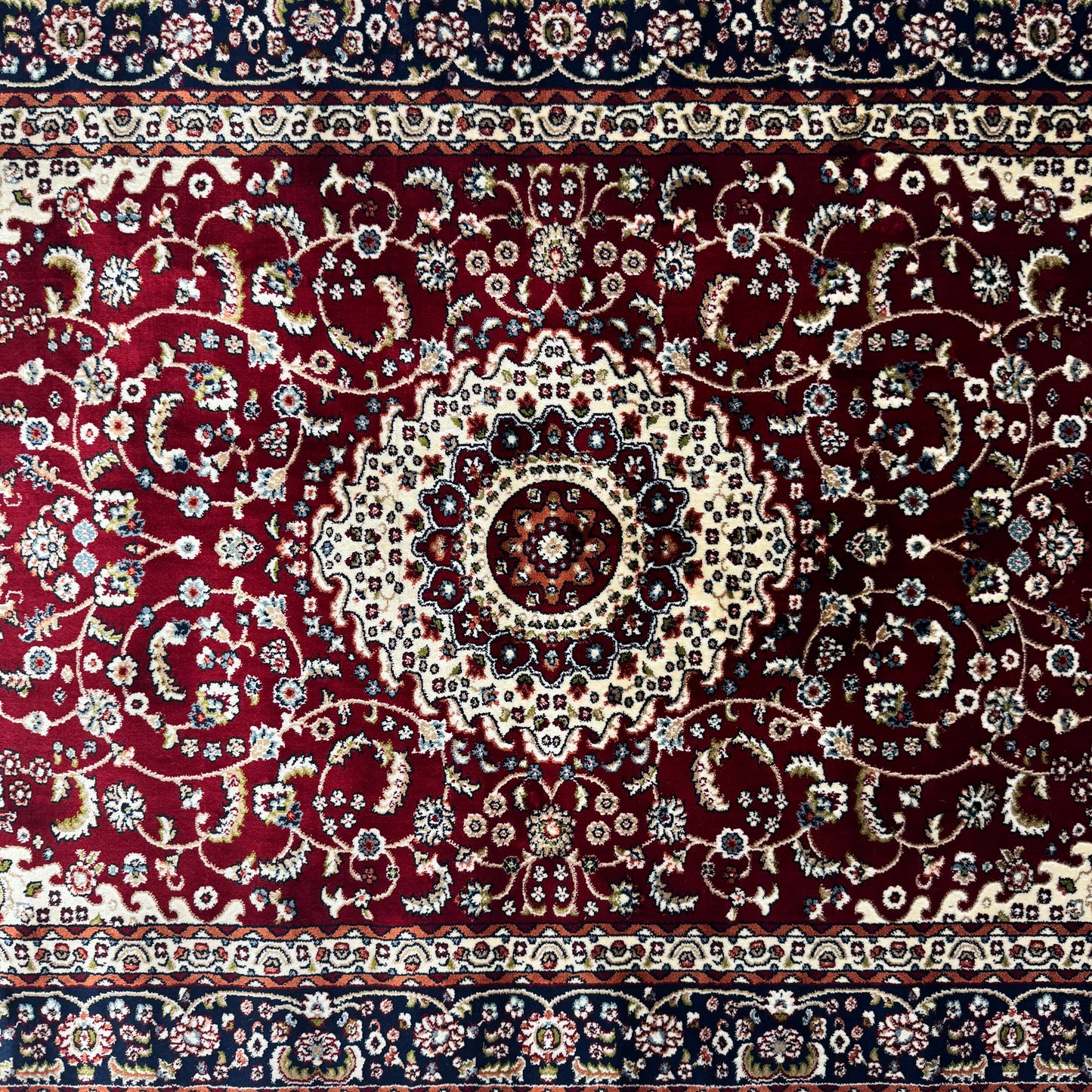 Turkish Rug - Crimson Royale Collection - Red & Navy Medallion Elegance