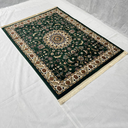 Turkish Rug - Emerald Medallion Collection - Green & Cream Classic Design