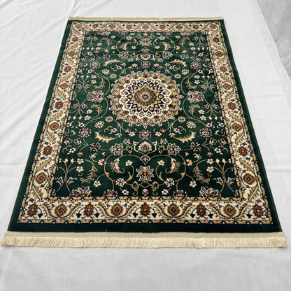 Turkish Rug - Emerald Medallion Collection - Green & Cream Classic Design