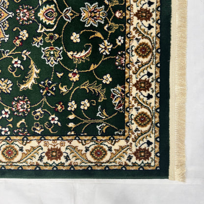 Turkish Rug - Emerald Medallion Collection - Green & Cream Classic Design