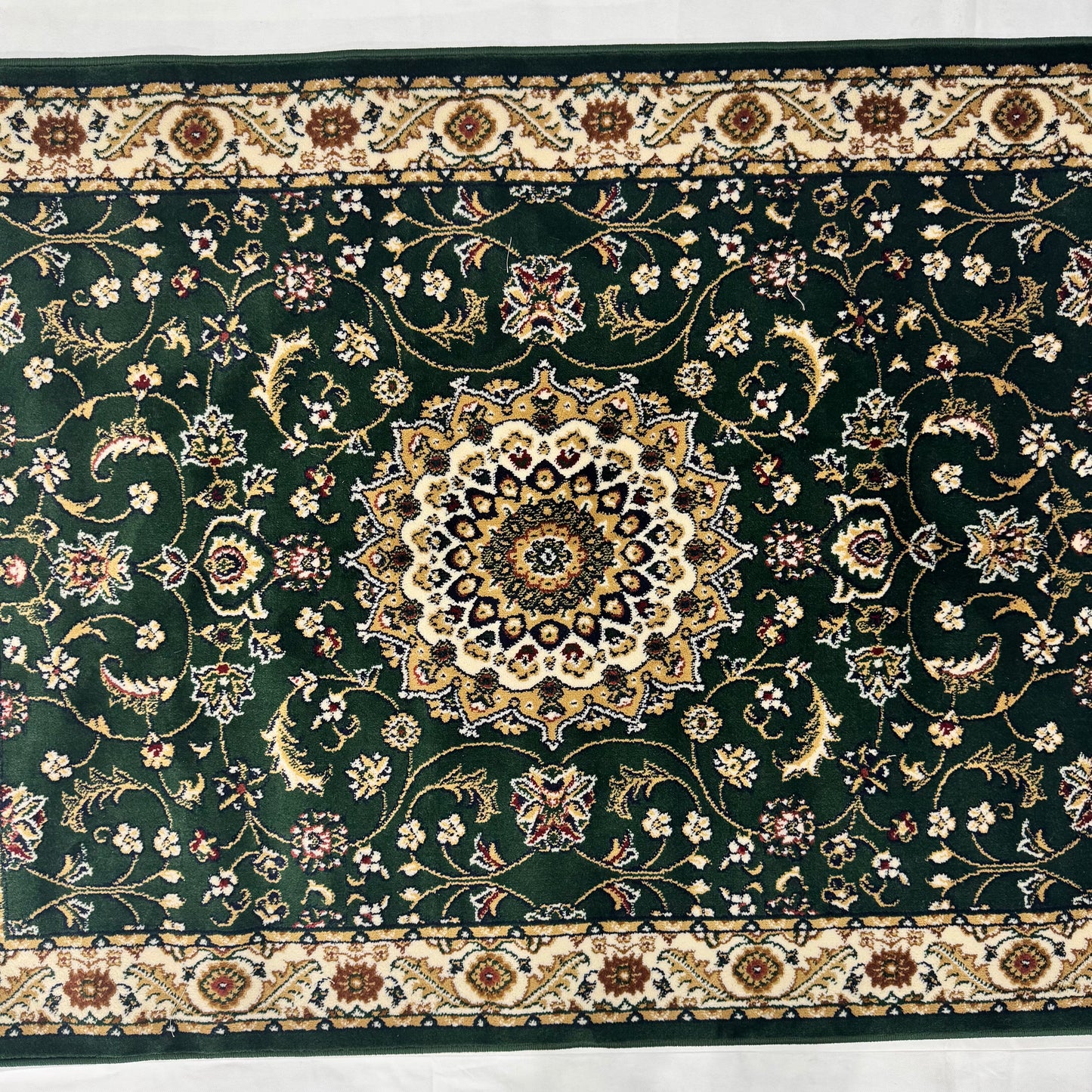 Turkish Rug - Emerald Medallion Collection - Green & Cream Classic Design