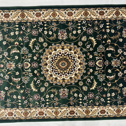 Turkish Rug - Emerald Medallion Collection - Green & Cream Classic Design