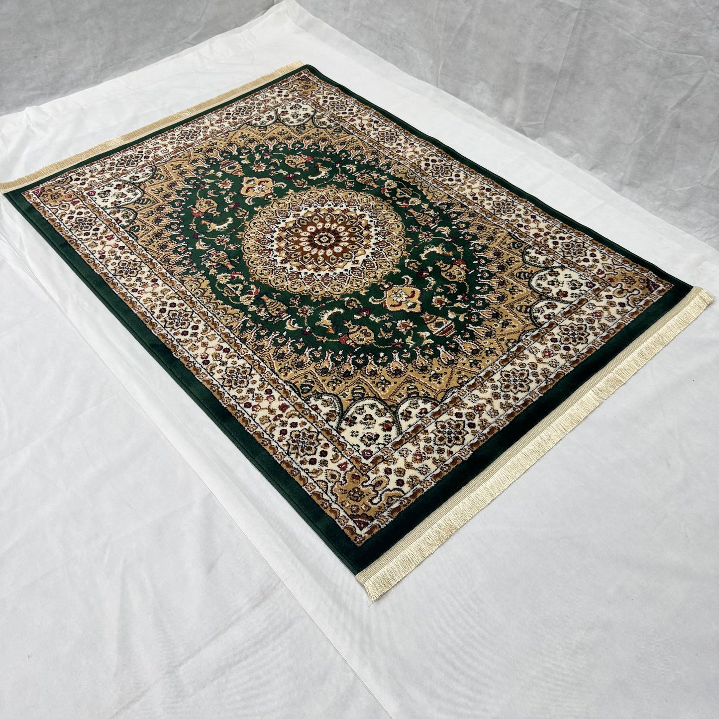 Turkish Rug - Golden Medallion Collection - Green & Ivory Luxury Design